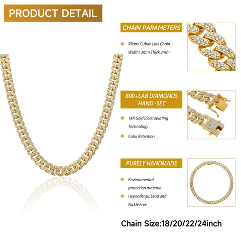 Miami Cubaanse Schakelketting Ketting Iced Out Legering Strass Hip Hop Punk Sieraden Goud Zilver Verguld Unisex