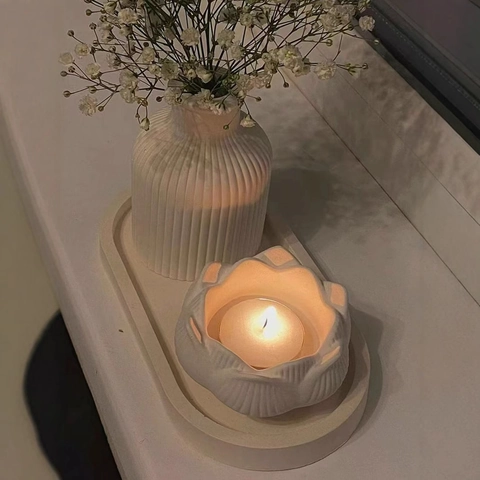 Silicone Mold DIY Resin Casting Plaster Cement Storage Box Vase Candlestick Tray Lotus Striped Texture Home Decor
