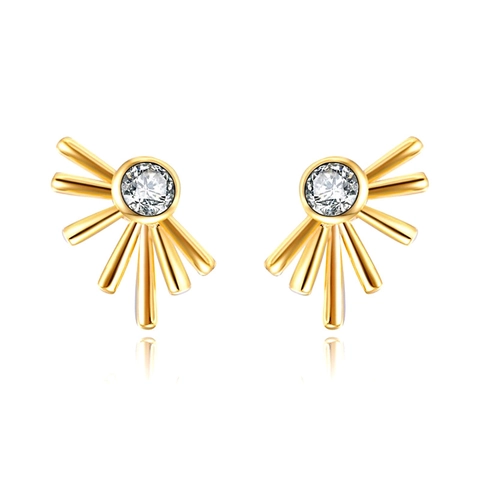 Radiant Sunburst Stud Earrings With 925 Sterling Silver Earring Post Copper Zircon Geometric Jewelry For Women