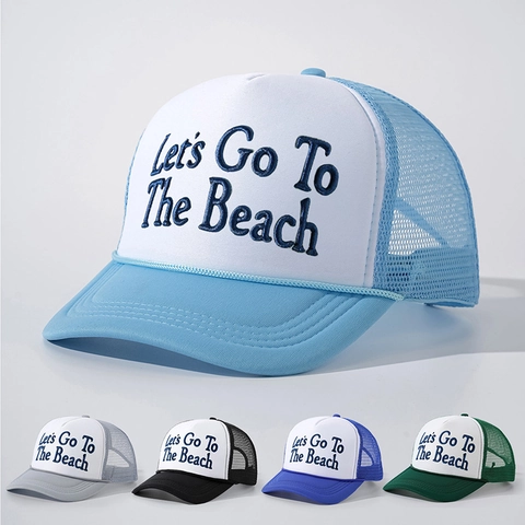 Cappello Trucker Rete Ricamo Lettere Traspirante Regolabile Estate Spiaggia Protezione Solare Snapback Stile Retrò
