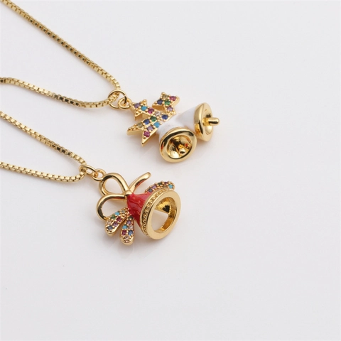 Kerstbel Geschenkdoos Hanger Ketting Koper Verguld Kleurrijke Zirkonia Emaille Feestelijke Sieraden Voor Dames
