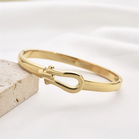 Minimalist Stainless Steel Gold Plated Bangle Bracelet For Women Horseshoe Buckle Knot Geometric Open Cuff Fashion Jewelry Gift
