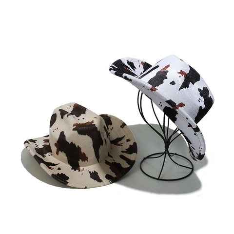 Cowboy Hat Wide Brim Polyester Cow Leopard Print Jazz Fedora For Party Outdoor Fashion Sunshade