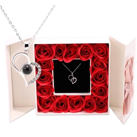 Copper Heart Projection Necklace 100 Languages I Love You Zirconia Pendant Necklace For Women Romantic Valentine Gift
