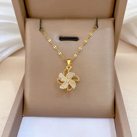 Roterende Windmolen Hanger Ketting Titanium Roestvrij Staal Ketting Koper Zirkoon Ingelegd Luxe Sieraden Voor Dames