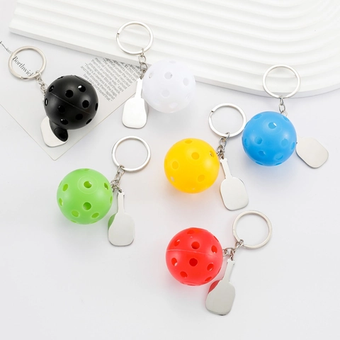 Stainless Steel Pickleball Keychain With Mini Paddle Pendant Sporty Gift For Sports Fans Key Ring Multi Color Accessories