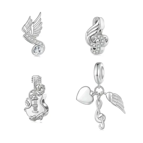 925 Sterling Silver Music Note Charms Zirconia Guitar Heart Wing Pendant Beads For DIY Bracelets Jewelry Making Women Gift