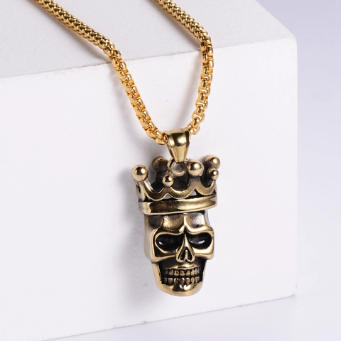 Collar Con Colgante De Calavera Y Corona De Acero Inoxidable 304 Vintage Punk Hip Hop Joyería De Acero De Titanio
