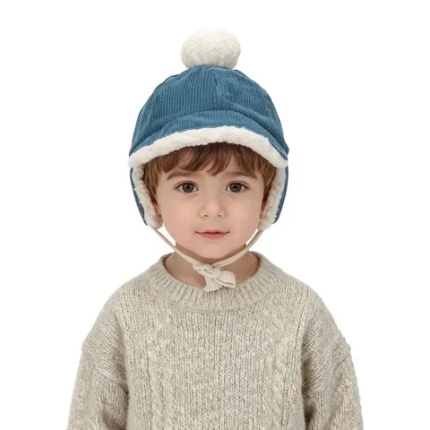 Cappello Da Trapper Invernale Per Bambini In Velluto A Coste Foderato In Pile Protezione Per Le Orecchie Caldo Antivento