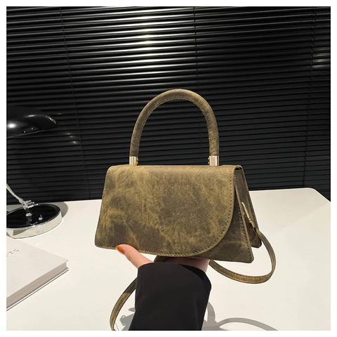 Borsa Donna Elegante In Pelle PU Texture Scamosciata Smerigliata Patta Asimmetrica Borsa Tracolla Moda Manico Singolo