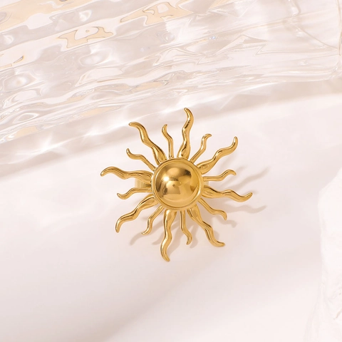 Large Sunburst Radiating Wave Ring Stainless Steel Gold Plated Polished Adjustable Fashion Jewelry For Women Gift