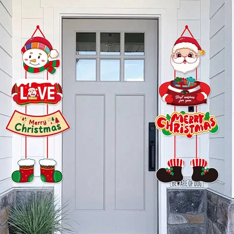 Weihnachten Tür Häng Banner Weihnachtsmann Schneemann Rentier Karikatur Papier Girlande Für Haus Party Szene Merry Christmas Schild