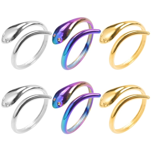 Snake Ring Stainless Steel Open Adjustable Vintage Punk Gothic Animal Wrap Polished Jewelry For Men Women