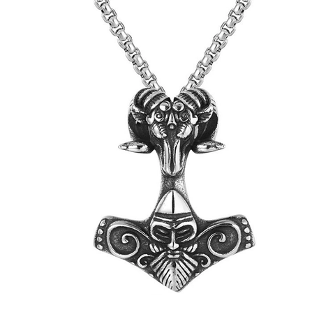 Vintage Viking Mjolnir Skull Cross Pendant Necklace Stainless Steel Punk Gothic Retro Hip Hop Jewelry For Men Women