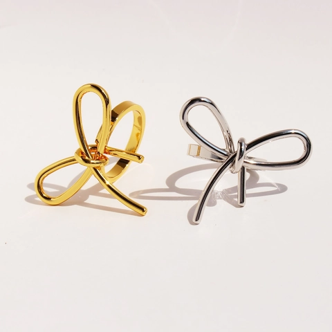 Brass Gold Plated Bow Knot Ring For Women Fashionable Delicate Line Knot Geometric Jewelry Individual Cool Style