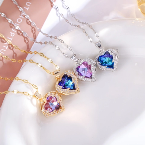Heart Of Ocean Hanger Ketting Koper Verguld Hart Kristal Zirkoon Luxe Mode Elegante Sieraden Voor Vrouwen