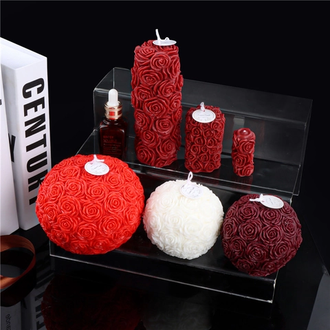 3D Rose Flower Silicone Mold Aromatherapy Candle Making DIY Soap Mousse Cake Valentine Day Heart Cylindrical Sphere
