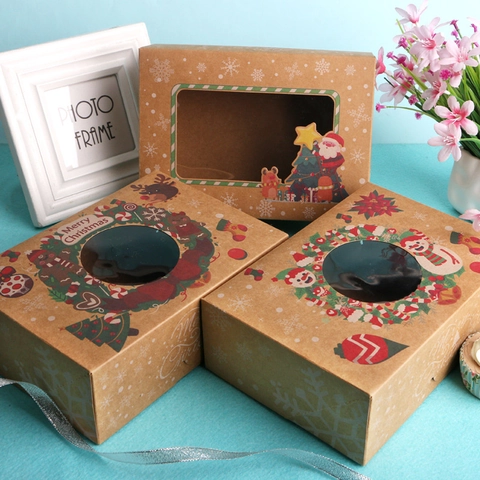 Kerst Cupcake Dozen Kraftpapier Wit Karton Vensterontwerp Voor Gebak Muffin Vakantie Feest Decor Kerstman Patroon