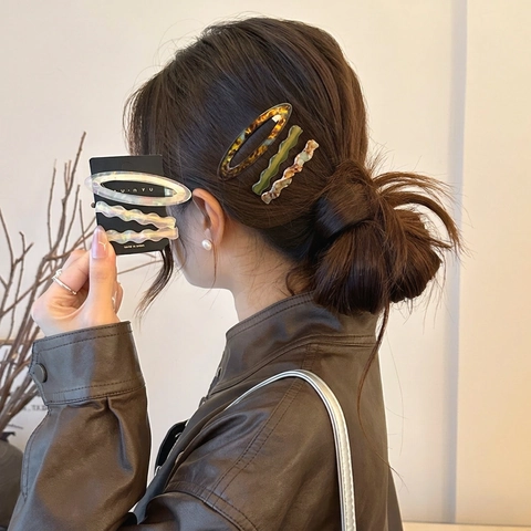 Acetate Hair Clips Korean Style Vintage Marble Pattern Wavy Oval Side Hairpins For Women Daily Decor