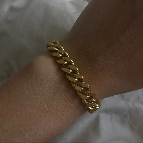 Bracciale A Catena Cubana Placcato Oro Acciaio Al Titanio Lucidato A Specchio Stile Retro Punk Gioielli Unisex