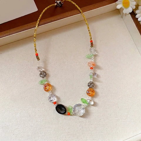 Collar De Cuentas Coloridas Cobre Cuentas De Vidrio Perla Artificial De Imitación Colgante Fresa Champiñón Flor Estilo Vacaciones Mujeres