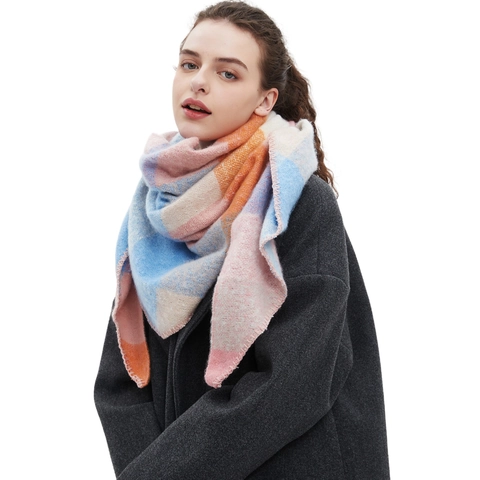 Sciarpa Triangolare A Quadri Da Donna Poliestere Spessa Calda Inverno Scialle Tartan Accessorio Moda Bordo Tagliaecuci