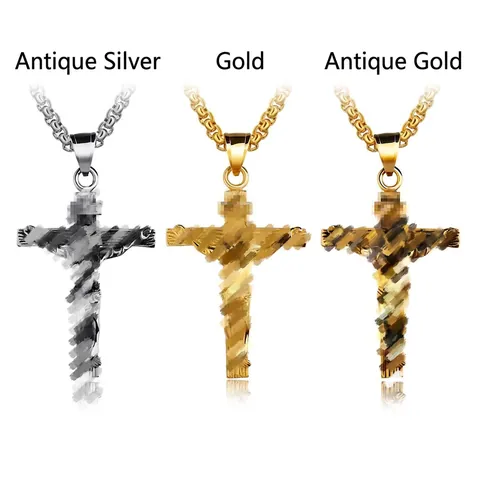 Vintage Men Pendant Necklace With Stainless Steel Chain Alloy Retro Punk Hip Hop Mechanical Engine Religious Cross Jewelry Gift
