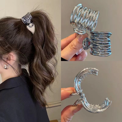 Women Metal Hair Claw Clip High Ponytail Holder Spiral Geometric Design Alloy Hairpins Simple Korean Style Headwear