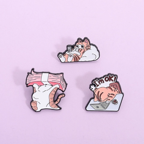 Süße Cartoon Orange Katze Emaille Pin Legierung Arbeitende Katze Laptop Kätzchen Brosche Für Kleidung Rucksack Jeansjacke Deko Abzeichen