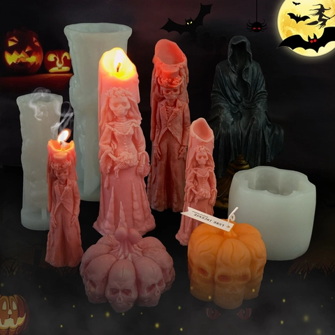 Halloween Skelett Braut Bräutigam Silikon Kerzenform DIY Handgefertigt Geist Kürbis Aromatherapie Seife Ornament