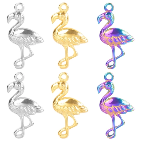 Collana Con Pendente Fenicottero Da Donna Acciaio Inossidabile Placcato Oro 18K Arcobaleno Iridescente Gioielli Animali Regalo