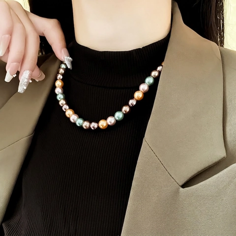 Colorful Imitation Artificial Pearl Bracelet Elegant Retro Multi Color Round Beaded Jewelry For Women Elastic Fashion Accessory