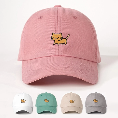 Baseball Kappe Süße Cartoon Katze Stickerei Verstellbar Sonnenschutz Outdoor Casual Atmungsaktiver Polyester Baumwolle Hut