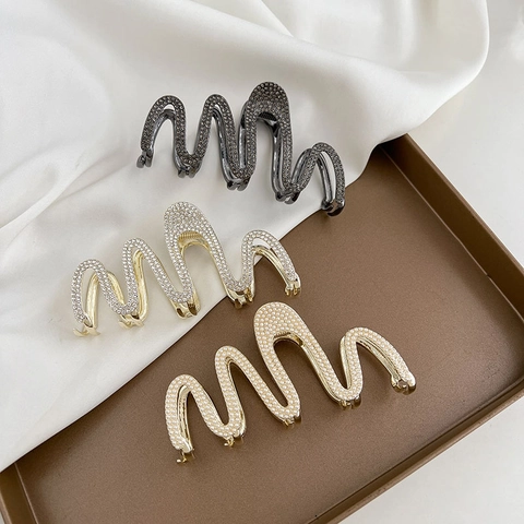 Molletta Per Capelli Grande Onda Lega Metallo Perla Artificial Strass Elegante Fermaglio Copricapo Per Donne Ragazze