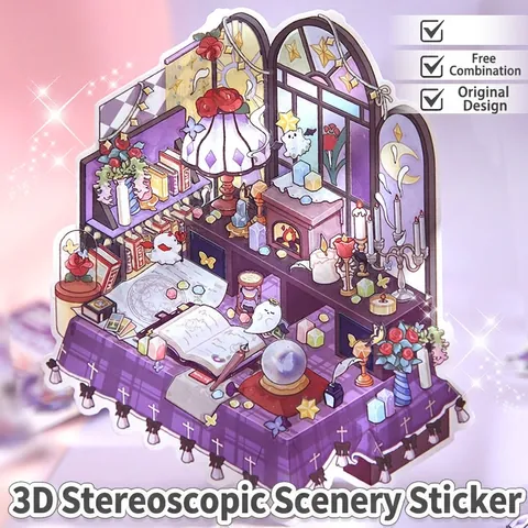 DIY Miniature Room Scene Stickers PVC Reusable Decals For Scrapbooking Student Stationery Journal Craft