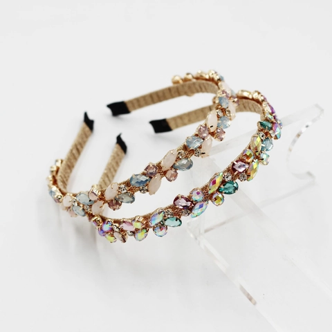 Rhinestone Headband Colorful Artificial Crystal Gold Alloy Narrow Hair Hoop For Women Party Elegant Hair Accessory