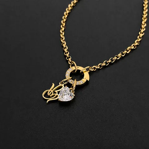 Stainless Steel Initial Alphabet Necklace For Women Gold Silver Plated Art Letter Heart Rhinestone Pendant DIY Jewelry Gift