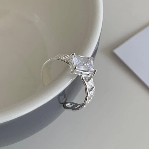 Anello In Argento Sterling 925 Zirconia Cubica Rettangolare Maglia A Catena Minimalista Fascia Regolabile Gioielli Per Donna