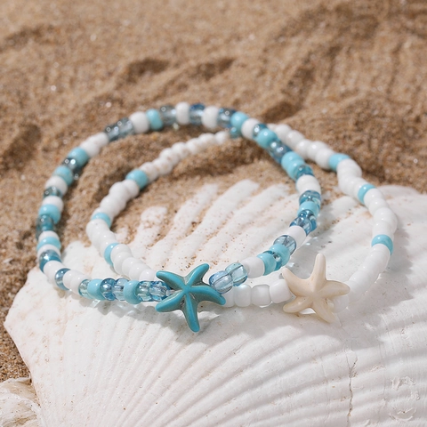 Seed Bead Anklet Foot Chain With Resin Starfish Shell Faux Artificial Pearl Bohemian Beach Style Jewelry For Women