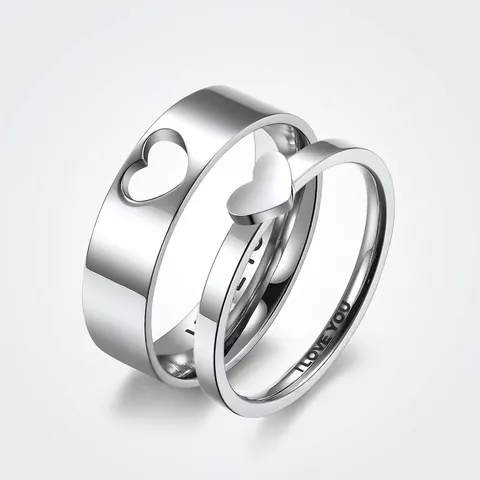 Anelli Di Coppia A Forma Di Cuore In Acciaio Inossidabile Incisi I Love You Gioielli Promessa Lucidati Per Innamorati