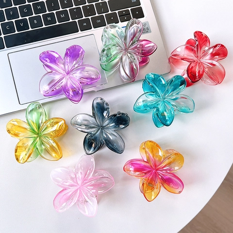 Pinze Per Capelli Fiore Sfumato Frangipani Plumeria Acrilico Trasparente Molletta Grande Accessori Per Donna