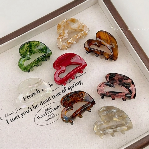 Pinza Para El Pelo En Forma De Corazón Acetato Calada Estilo Francés Vintage Pequeña Pinza De Tiburón Accesorios Elegantes