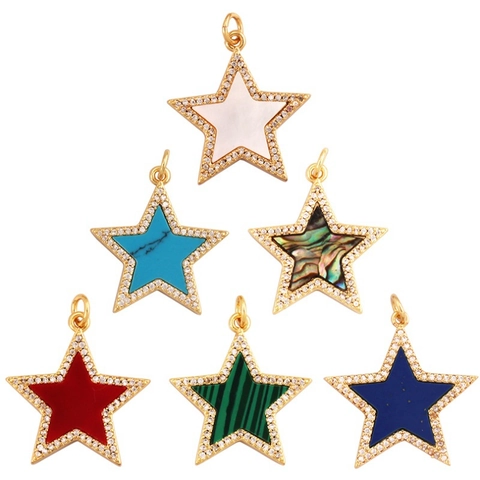 Celestial Charms Pendants Star Moon Sun Compass Copper Zirconia Natural Shell For DIY Jewelry Making Crafts