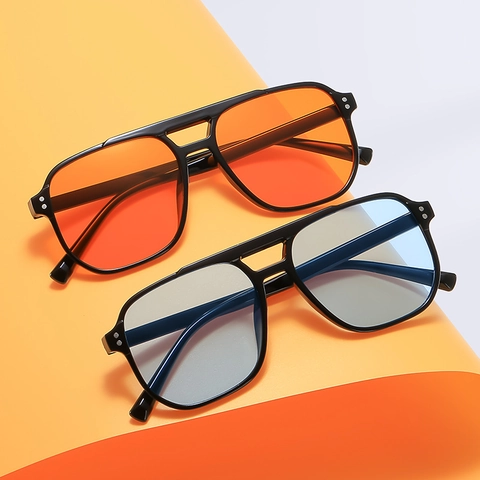 Lunettes De Soleil Aviateur Rétro Pour Hommes Femmes Double Pont Oversized Mode Protection UV Monture PC Verres Colorés