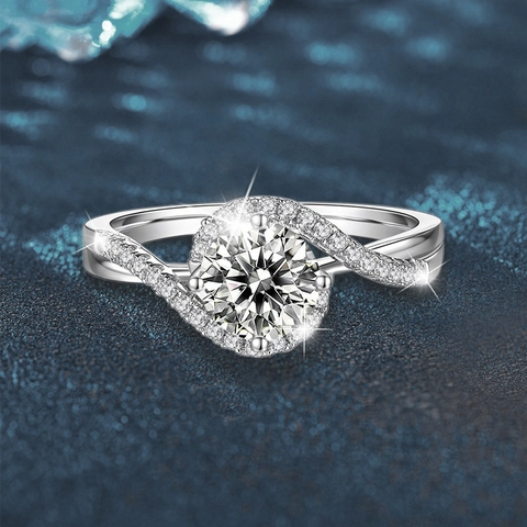 Moissanite Ring 925 Sterling Zilver Gevlochten Arm Halo Ontwerp Ronde Slijpvorm Verloving Bruiloft Sieraden Voor Vrouwen Elegant
