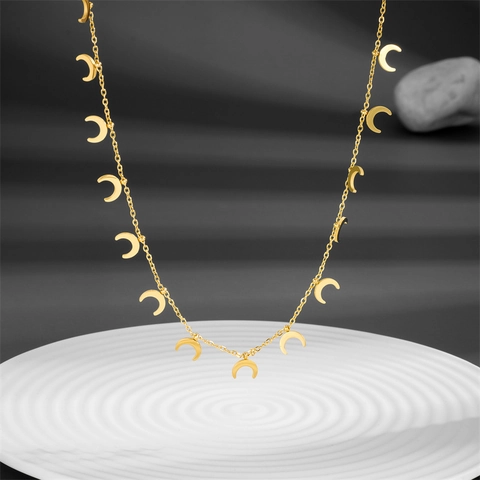 Collar Colgante Media Luna Minimalista Acero Inoxidable Múltiples Dijes Chapado En Oro Cadena De Caja Joyería Mujer
