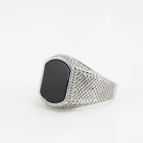 Bague Chevalière Vintage En Acier Inoxydable Obsidienne Noire Style Punk Rétro Bijoux Carrés Pour Hommes