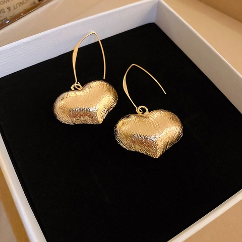 Grote Hart Haak Hangoorbellen Vintage Geborsteld Verguld Koper Voor Dames Mode Sieraden Oorbellen Earring Post