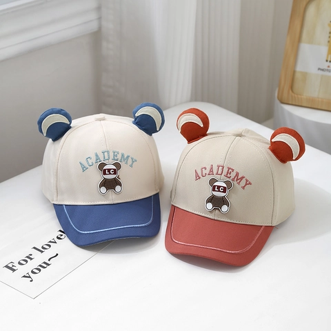 Cappello Da Baseball Per Bambini Misto Cotone Orecchie D'Orso 3D Ricamo Patch Cappellino Solare Regolabile Neonati