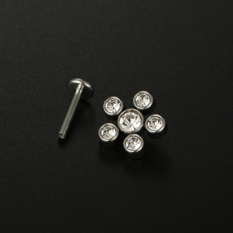 Roestvrijstalen Zirkoon Labret Piercing Studs Platte Achterkant Interne Schroefdraad Oorkraakbeen Oorbellen Geometrische Bloem Rond Driehoek